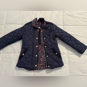 Joules Navy Quilted Kids Jacket with Floral Accents